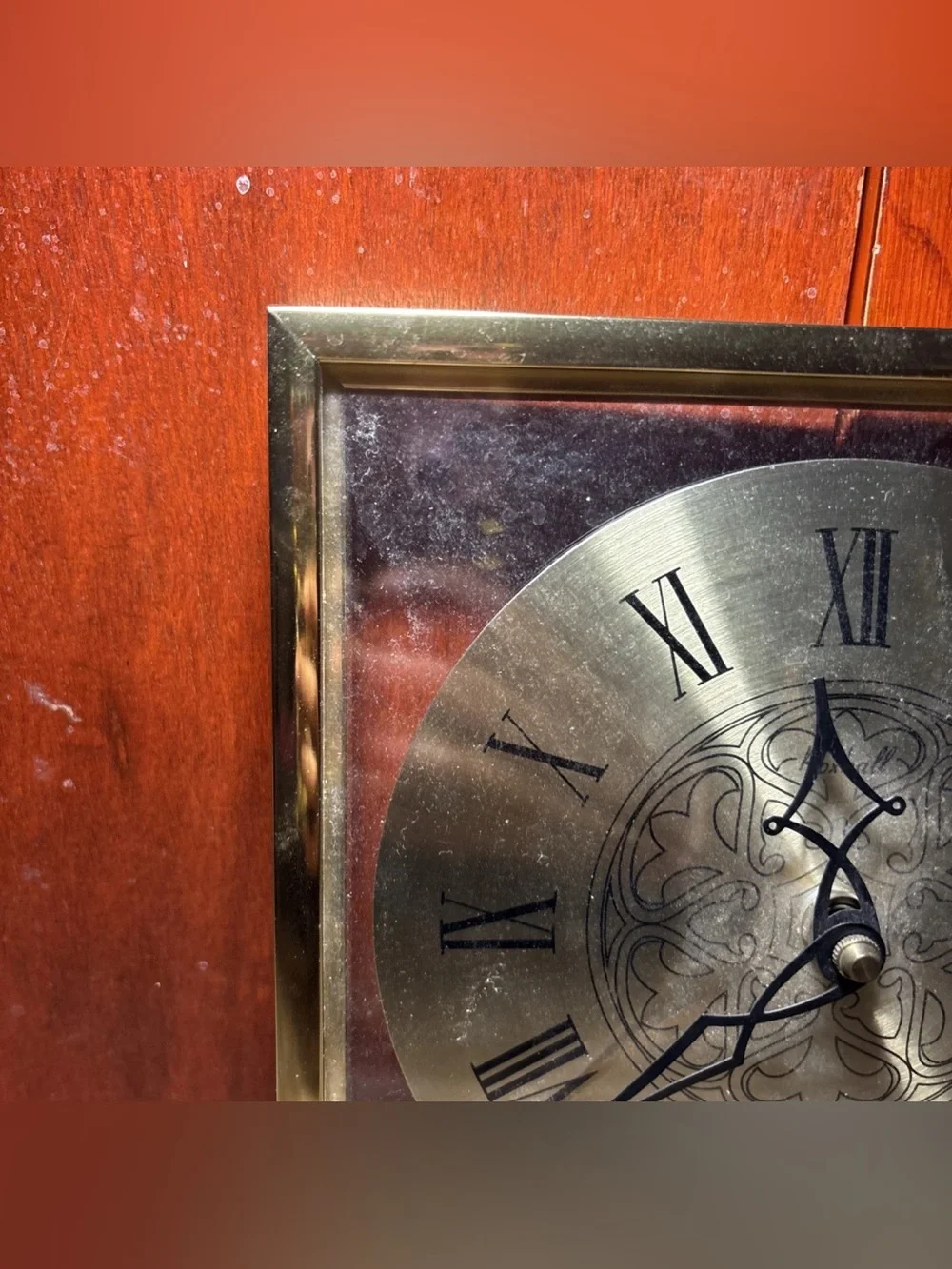 Vintage Brass Wall Clock Roman Numerals | Mid Century Square Frame